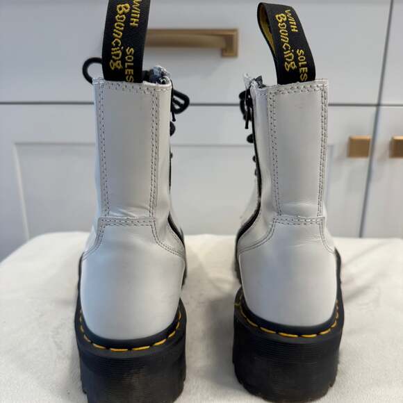 Dr. Martens Jadon White Polished Smooth Leather 8-Eye Platform Boots - Picture 4 of 7
